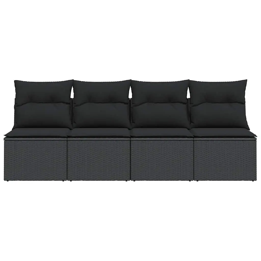 Outdoor Garden Sofa 4-Seater Modular Black PE Rattan with Cushions