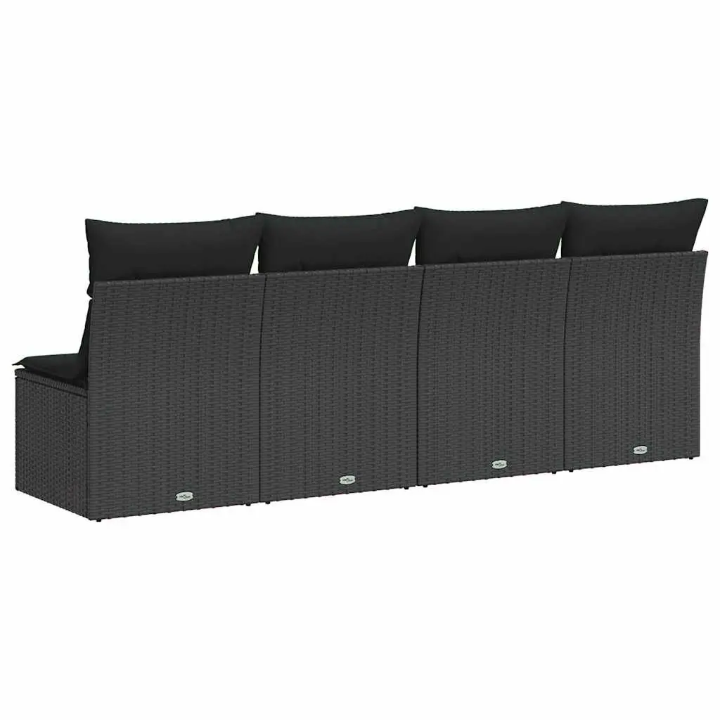 Outdoor Garden Sofa 4-Seater Modular Black PE Rattan with Cushions