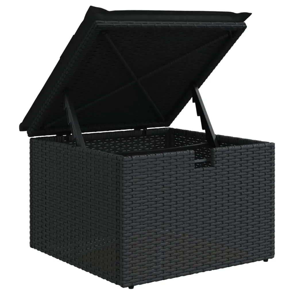 Garden Stool with Storage Cushion Outdoor Furniture Poly Rattan Black 55x55x37cm