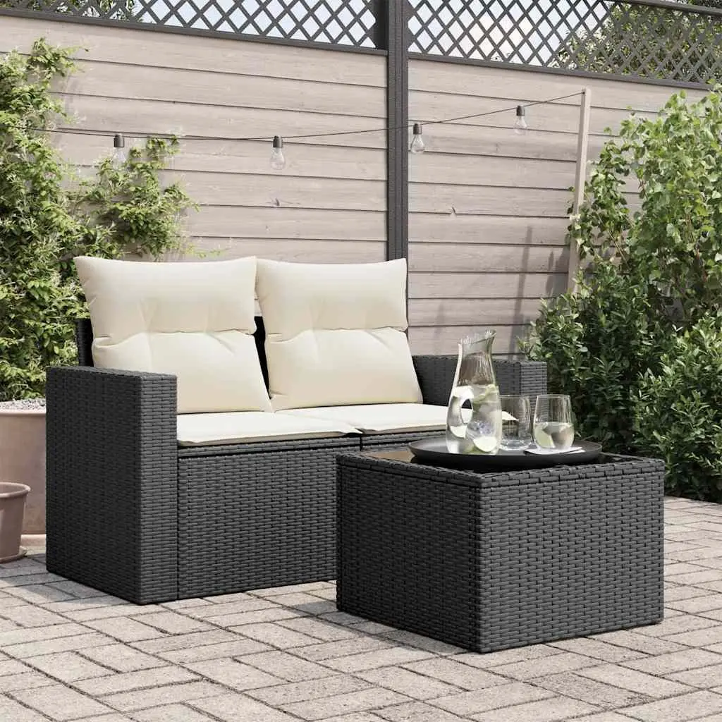 Garden Table Outdoor Use Black Poly Rattan Glass Top 55 x 55 x 37 cm
