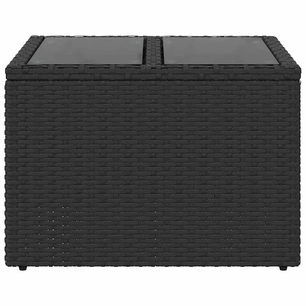 Garden Table Outdoor Use Black Poly Rattan Glass Top 55 x 55 x 37 cm