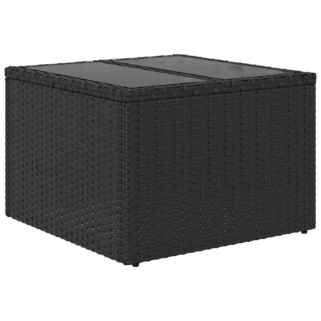 Garden Table Outdoor Use Black Poly Rattan Glass Top 55 x 55 x 37 cm