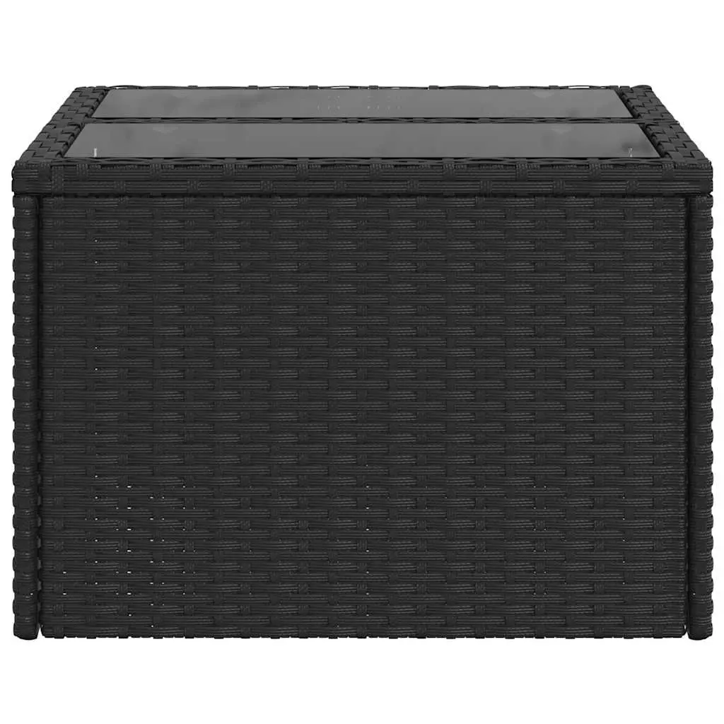 Garden Table Outdoor Use Black Poly Rattan Glass Top 55 x 55 x 37 cm