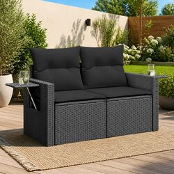 2-Seater Garden Sofa Specifications: Durable Black Rattan