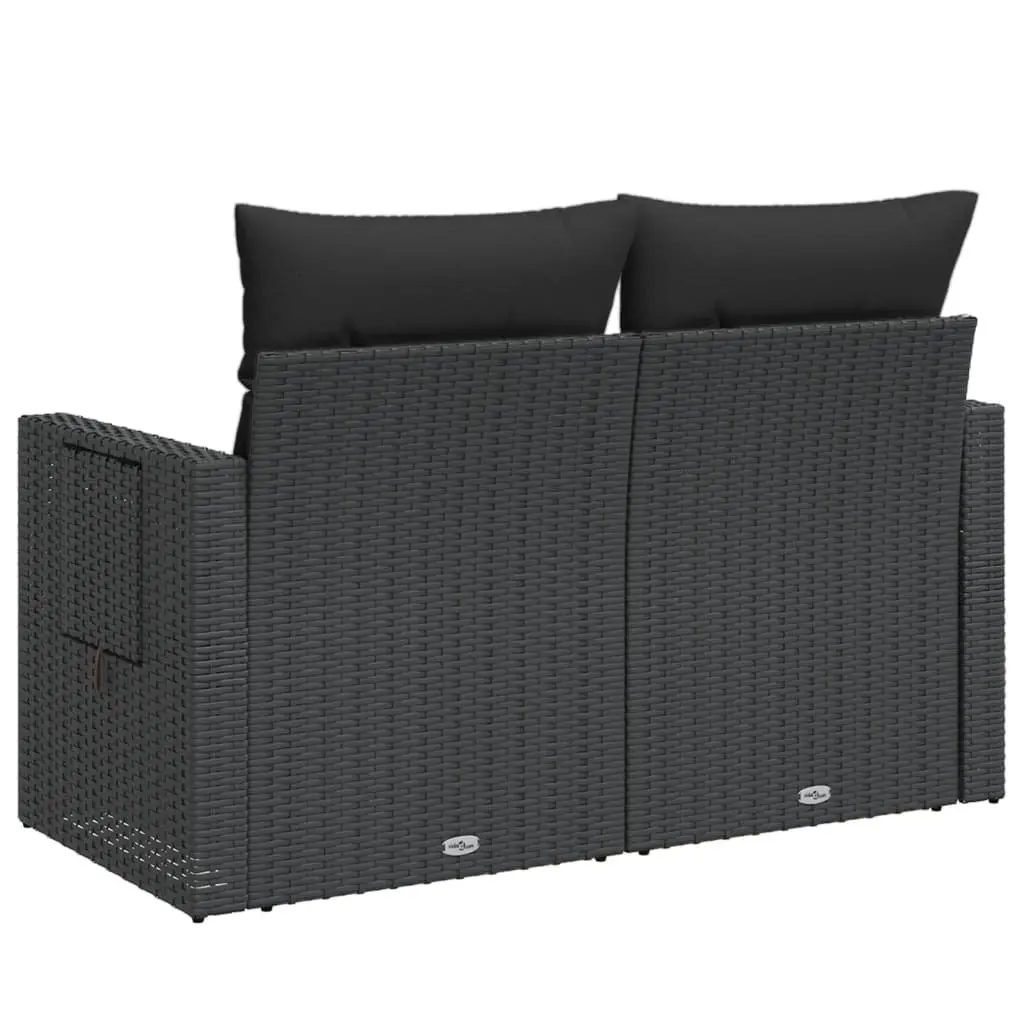 2-Seater Garden Sofa with Cushions and Side Table Outdoor Seating Black Poly Rattan