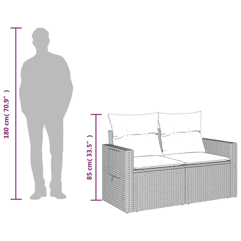 2-Seater Garden Sofa with Cushions and Side Table Outdoor Seating Black Poly Rattan