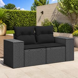 2-Seater Black Outdoor Sofa: PE Rattan Construction and Dimensions