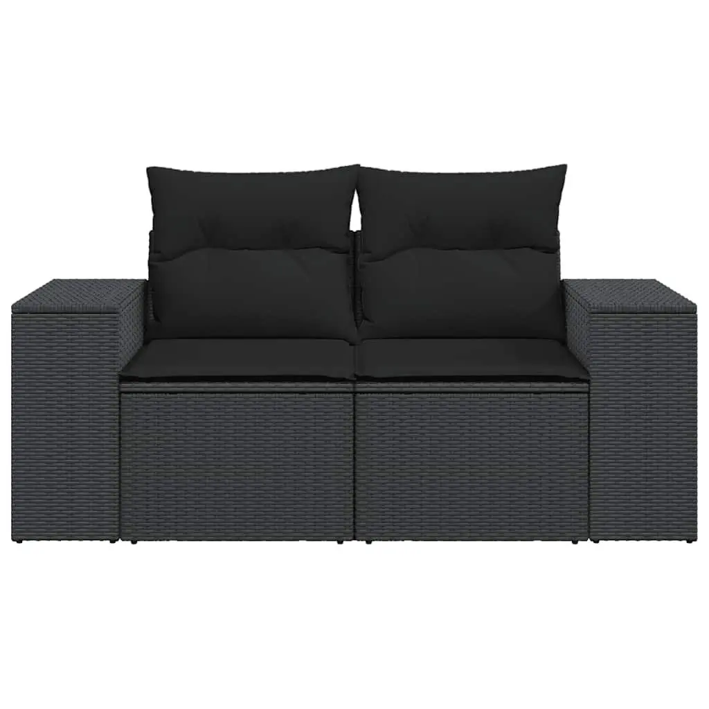 2-Seater Outdoor Sofa for Garden with Black Cushions and Wide Armrests