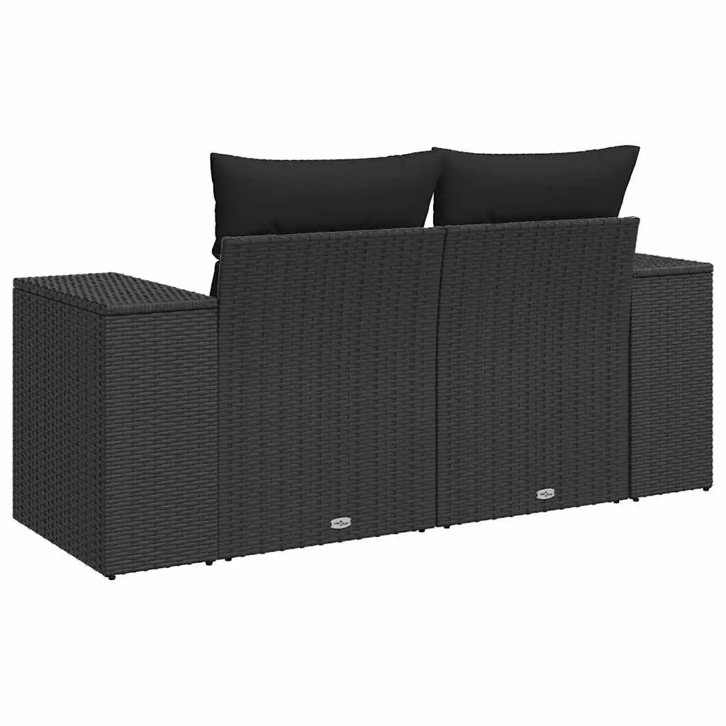 2-Seater Outdoor Sofa for Garden with Black Cushions and Wide Armrests