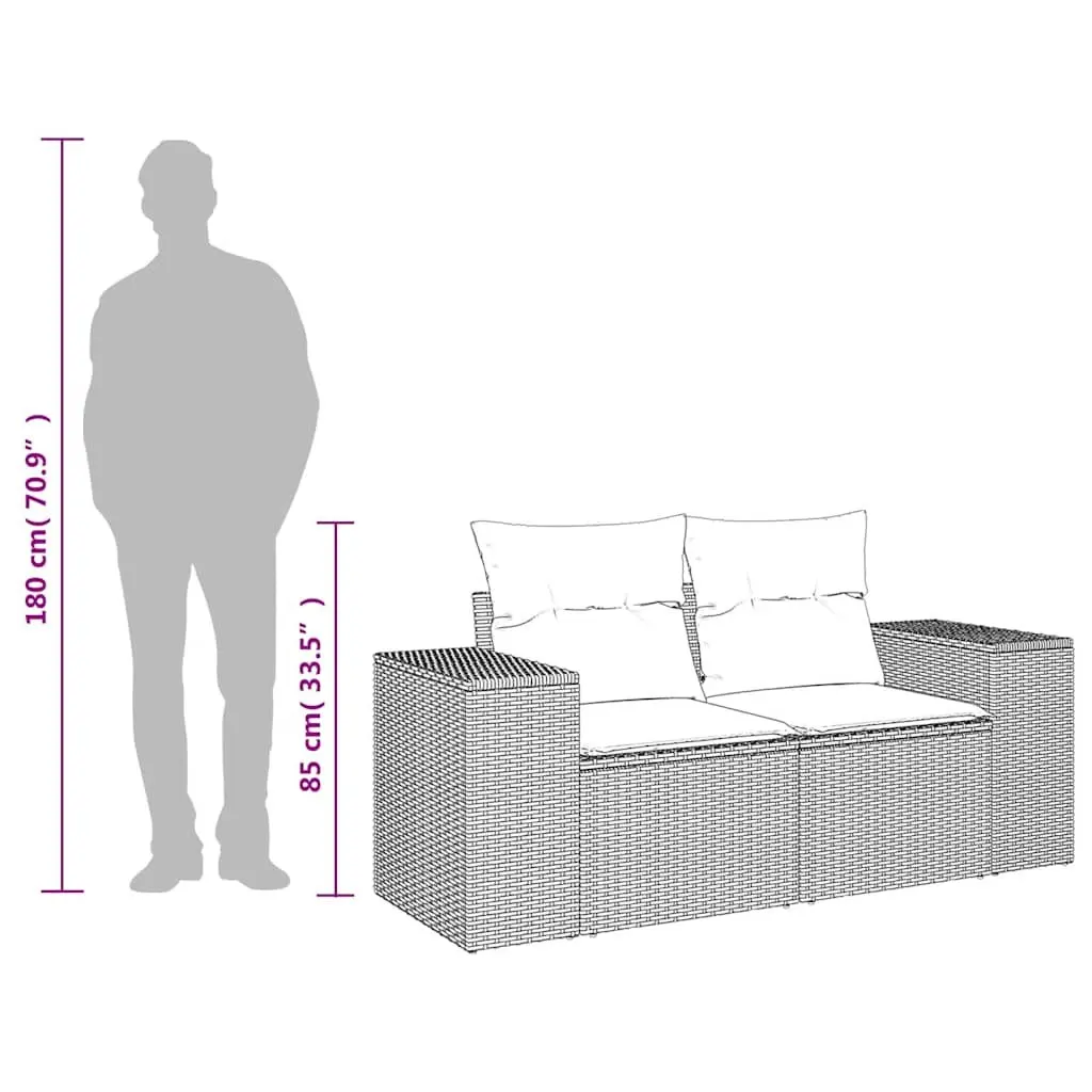 2-Seater Outdoor Sofa for Garden with Black Cushions and Wide Armrests