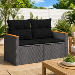 Specifications of 2-Seater Outdoor Sofa: Black Poly Rattan