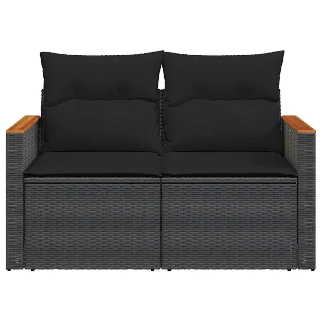 2-Seater Garden Sofa Outdoor Seating Black Poly Rattan