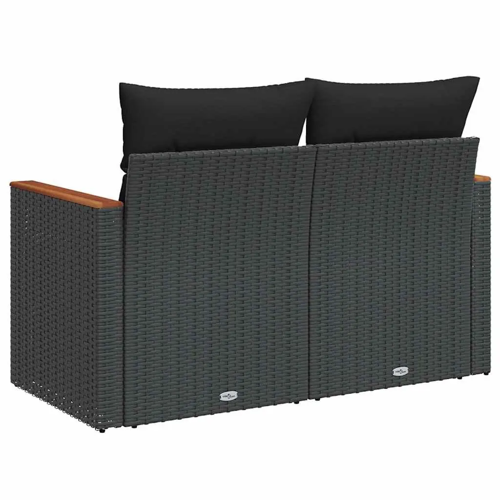 2-Seater Garden Sofa Outdoor Seating Black Poly Rattan