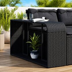 Storage Shelves 2 pcs Black Outdoor Garden Rattan Furniture Racks Backyard