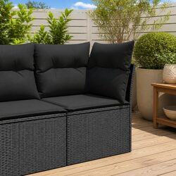 Garden Corner Sofa with Cushions and Storage - Black Poly Rattan