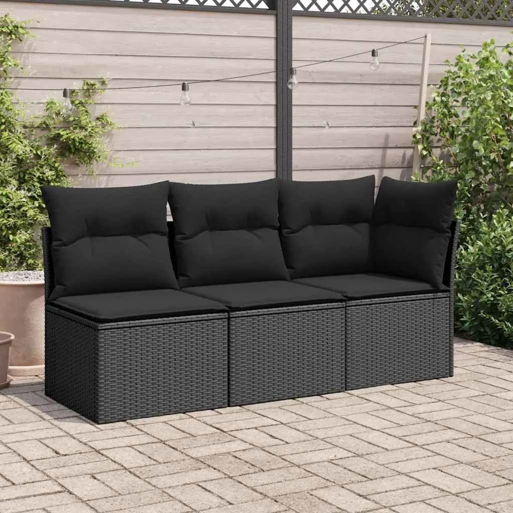 Modular Corner Sofa for Outdoor Use Black PE Poly Rattan with Cushions