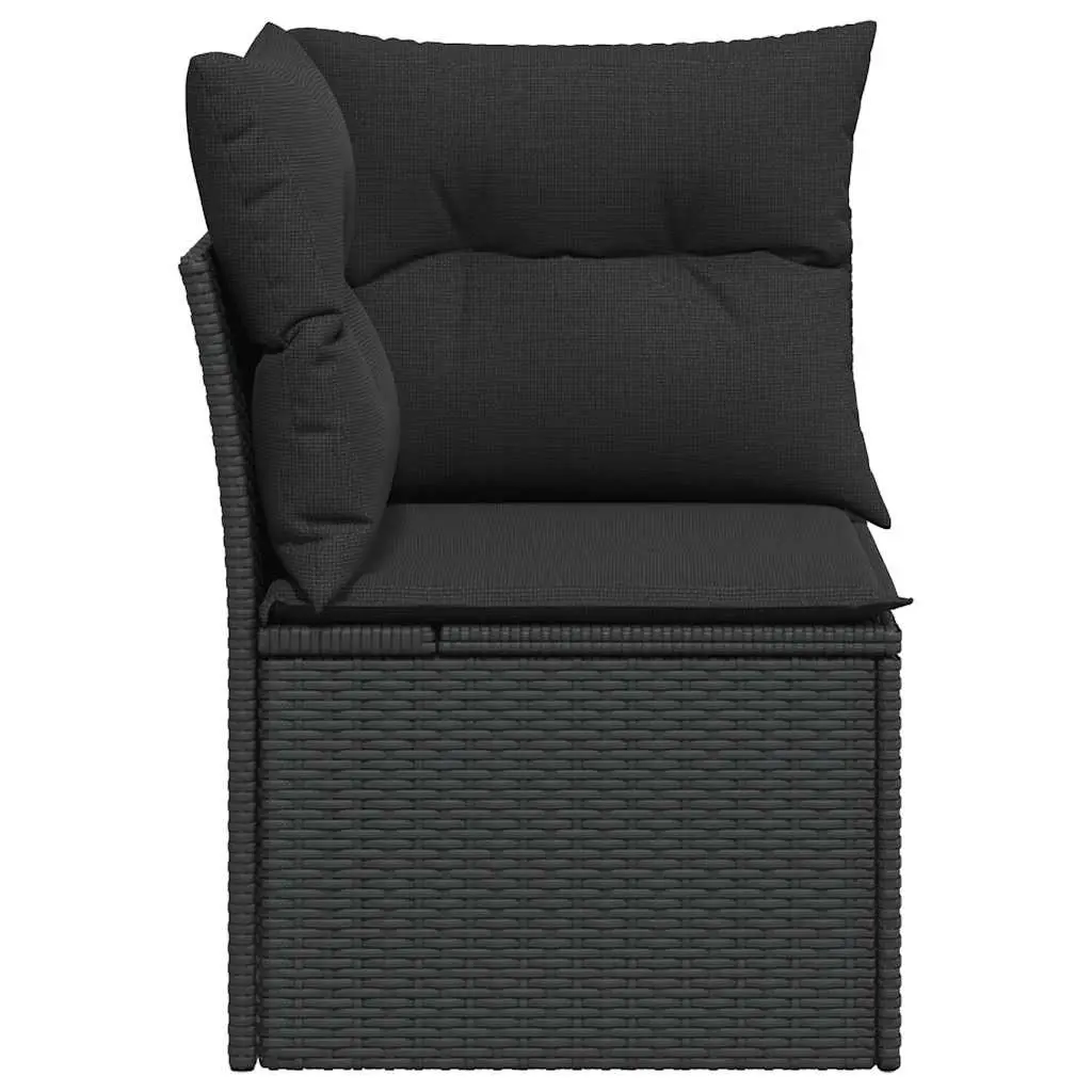 Modular Corner Sofa for Outdoor Use Black PE Poly Rattan with Cushions
