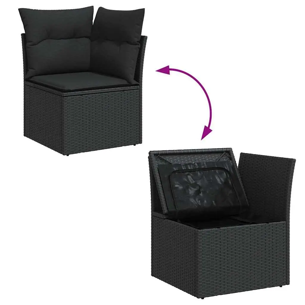 Modular Corner Sofa for Outdoor Use Black PE Poly Rattan with Cushions