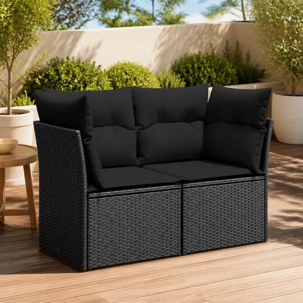 2-Seater Outdoor Sofa for Patio Use with Cushions Black PE Rattan Furniture