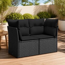 Outdoor Garden Sofa 2-Seater with Cushions Black PE Rattan Patio Furniture