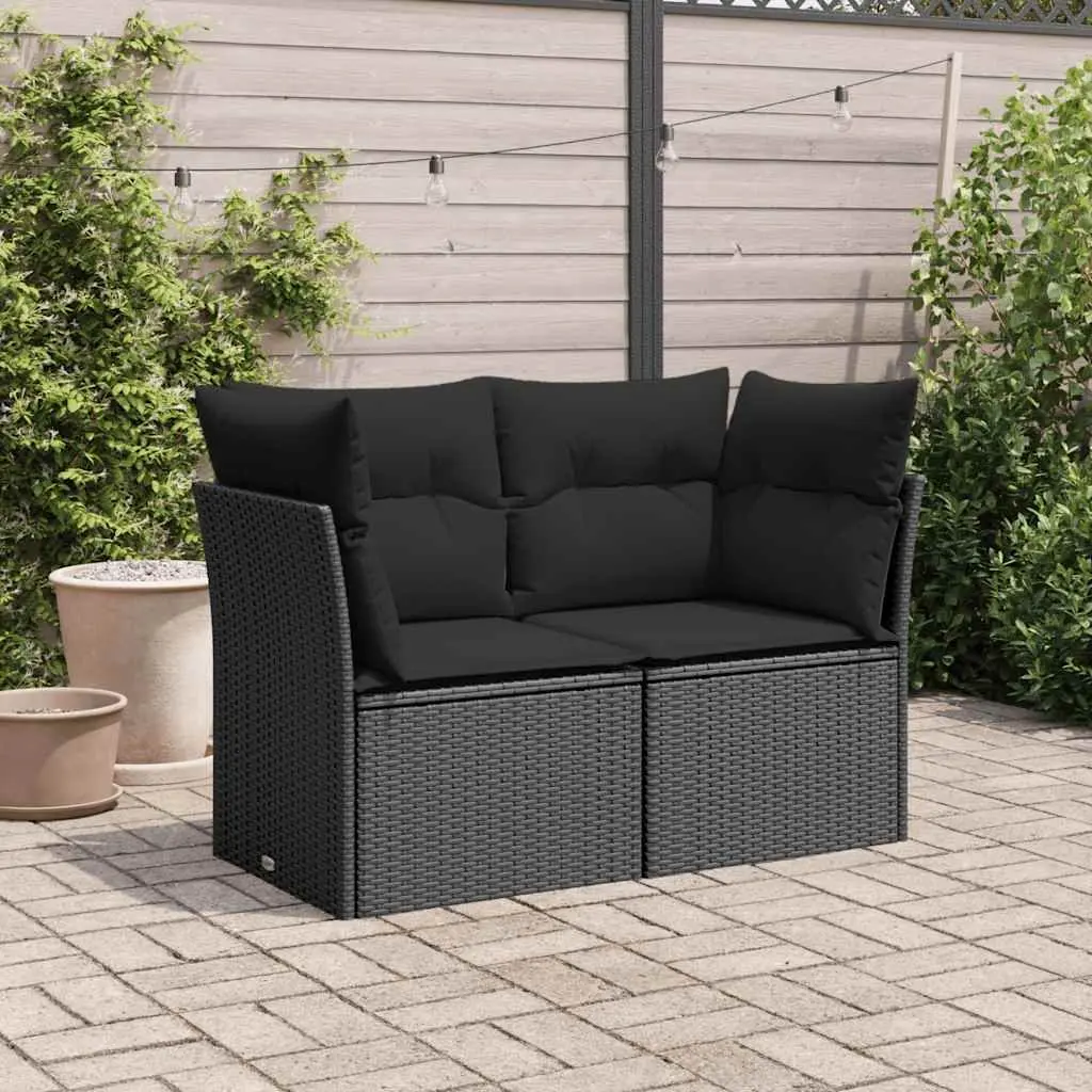 2-Seater Outdoor Sofa for Patio Use with Cushions Black PE Rattan Furniture