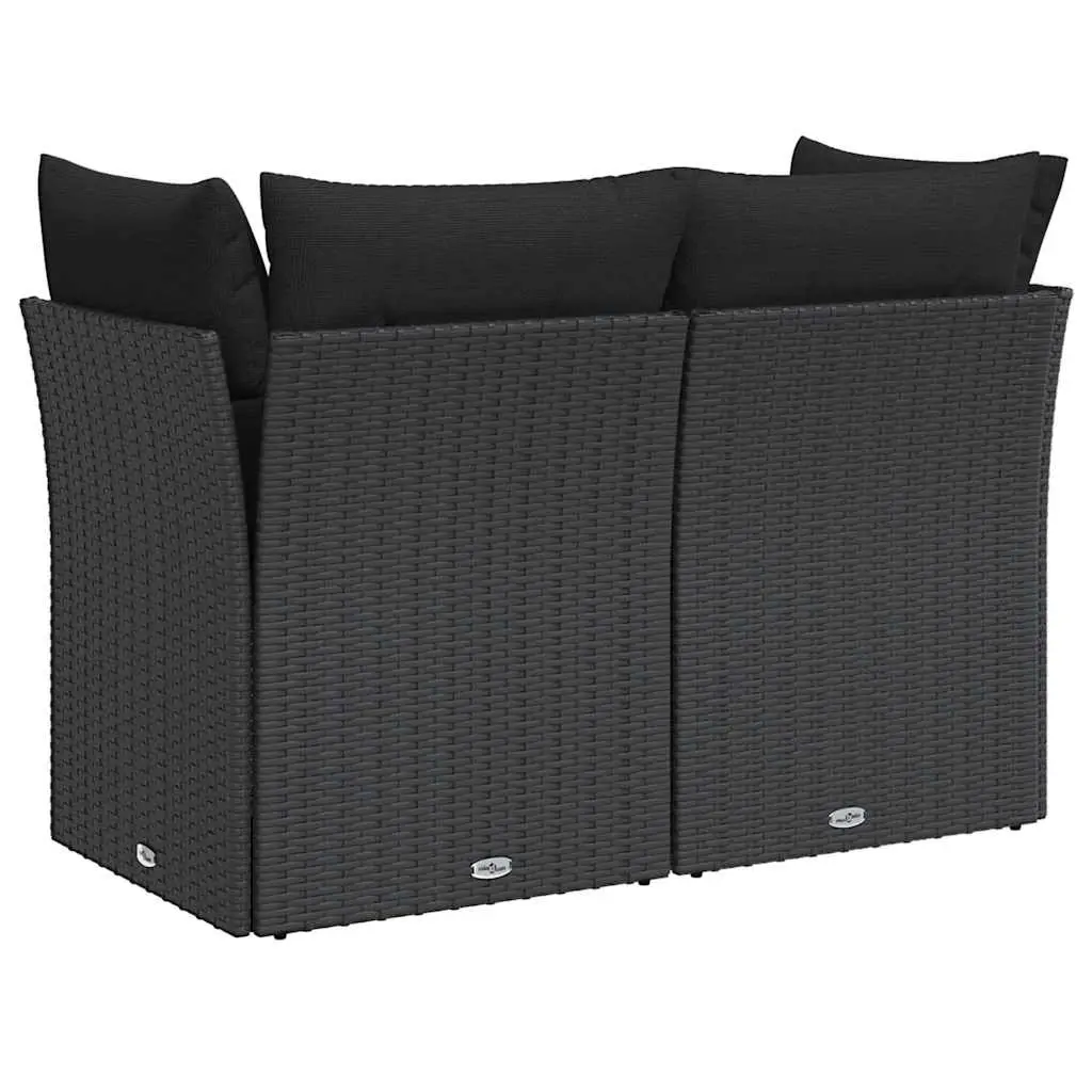 2-Seater Outdoor Sofa for Patio Use with Cushions Black PE Rattan Furniture