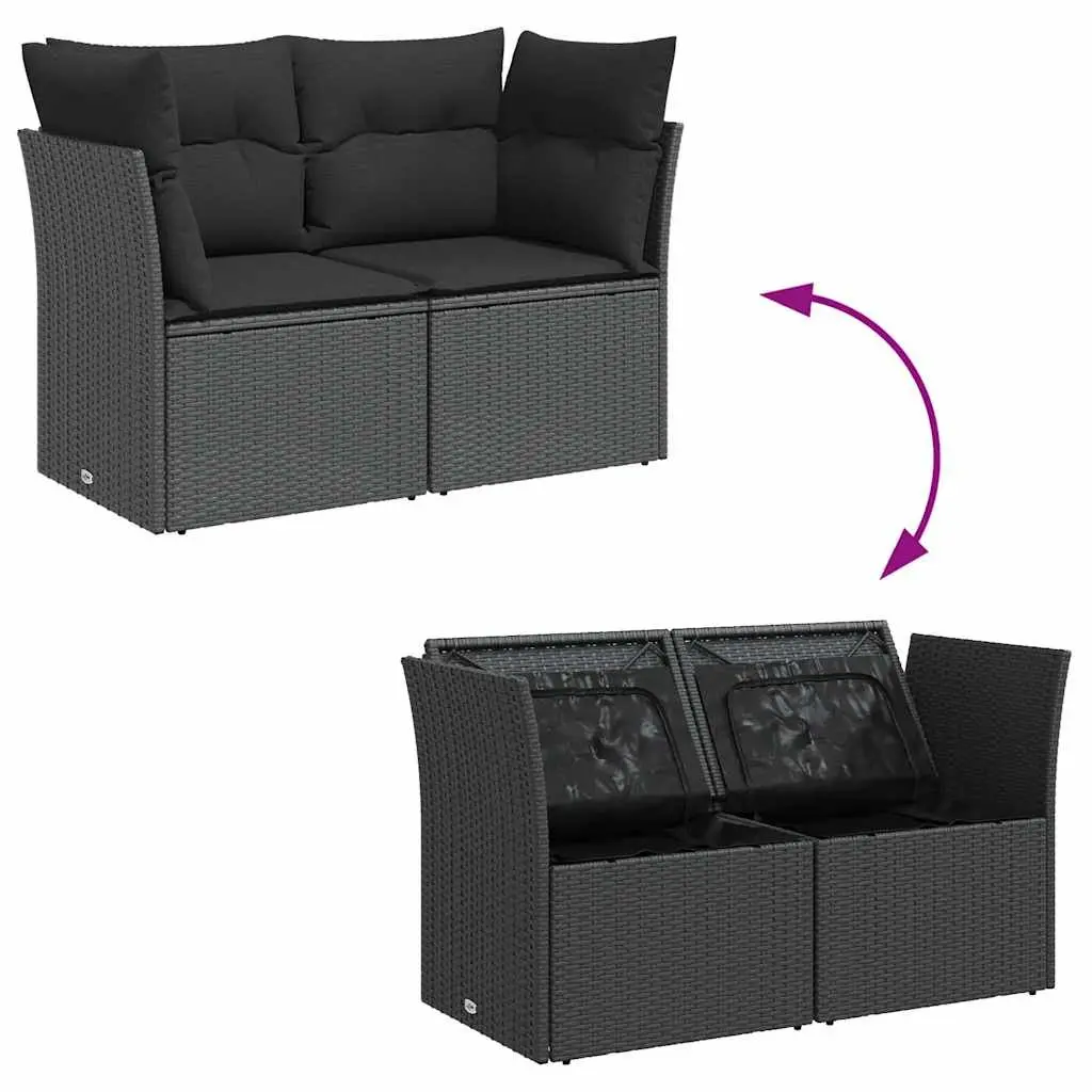 2-Seater Outdoor Sofa for Patio Use with Cushions Black PE Rattan Furniture