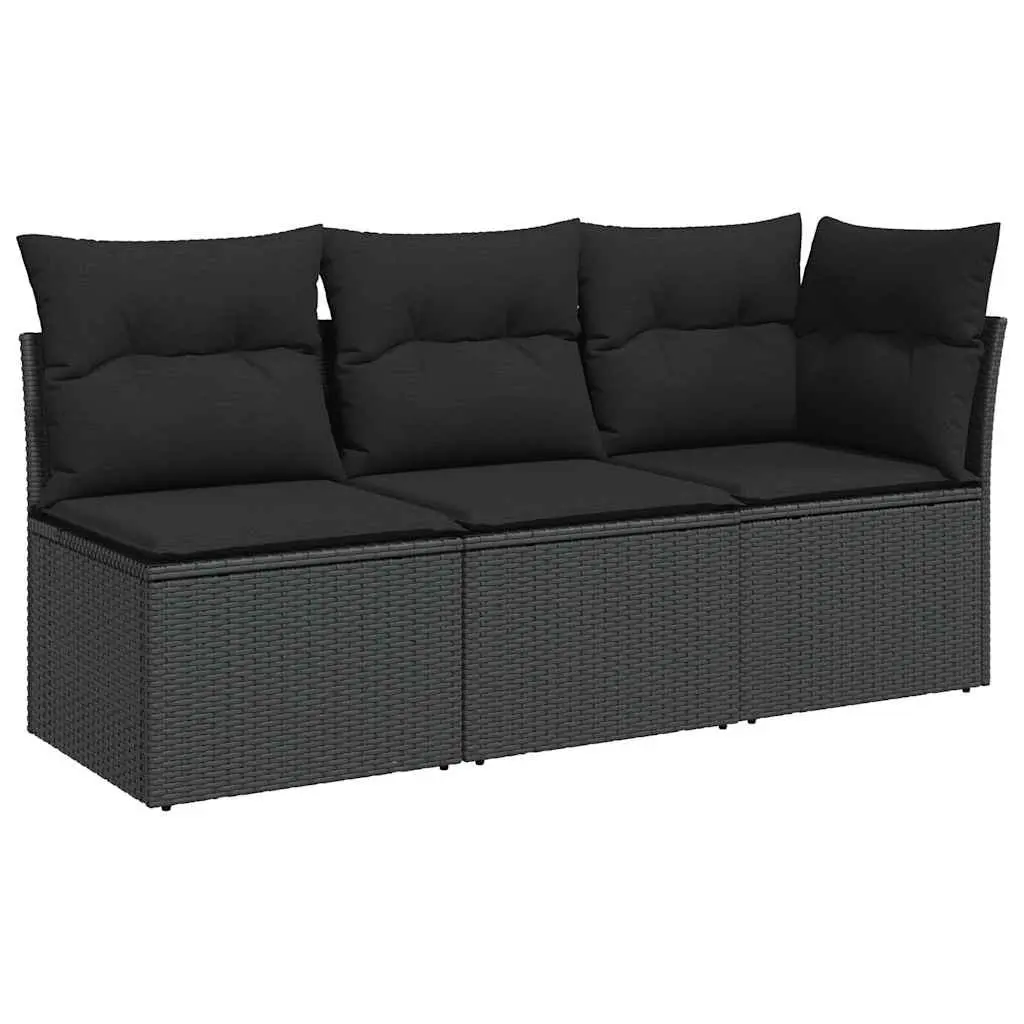 3-Seater Outdoor Garden Sofa Black Poly Rattan with Storage Cushions Modular