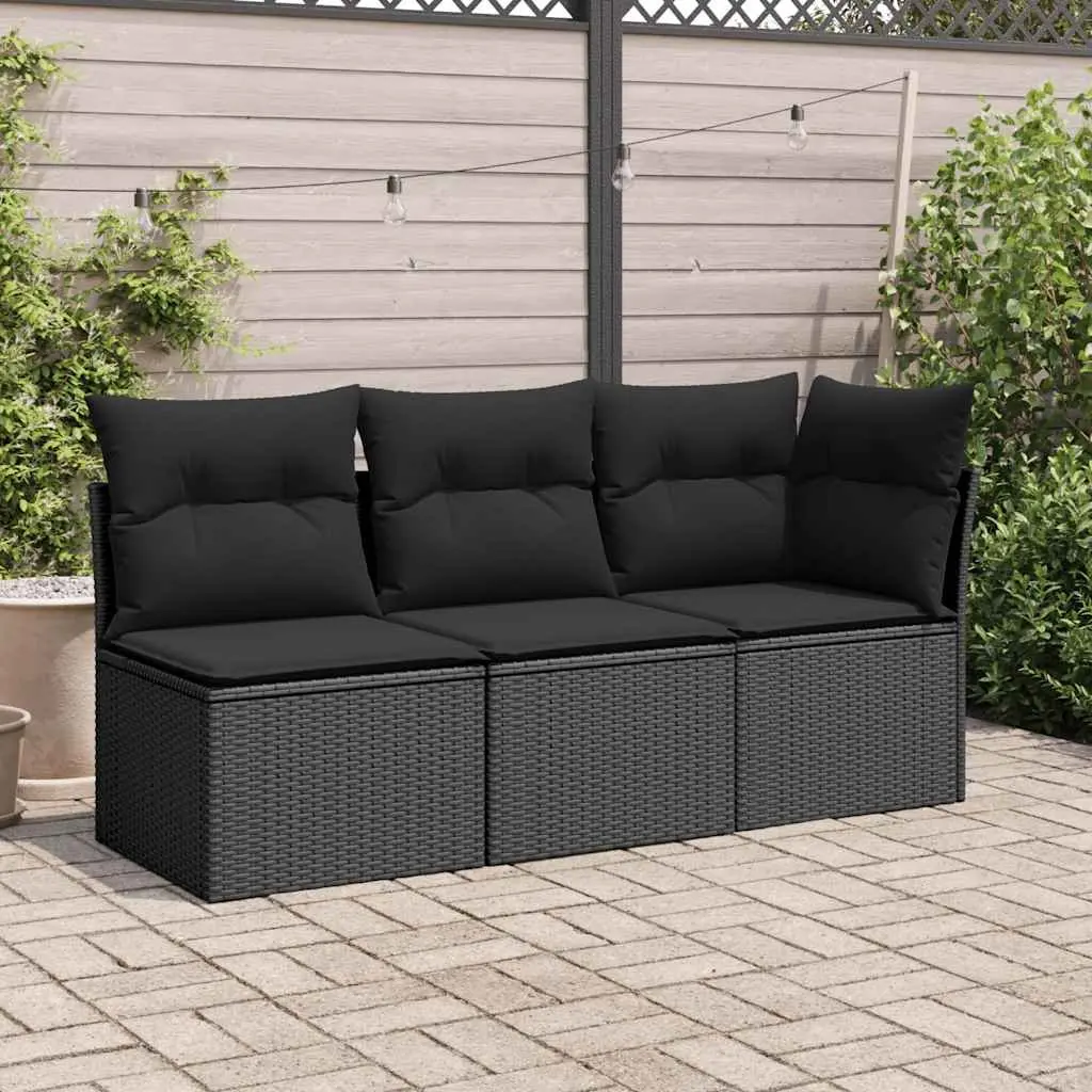 3-Seater Outdoor Garden Sofa Black Poly Rattan with Storage Cushions Modular