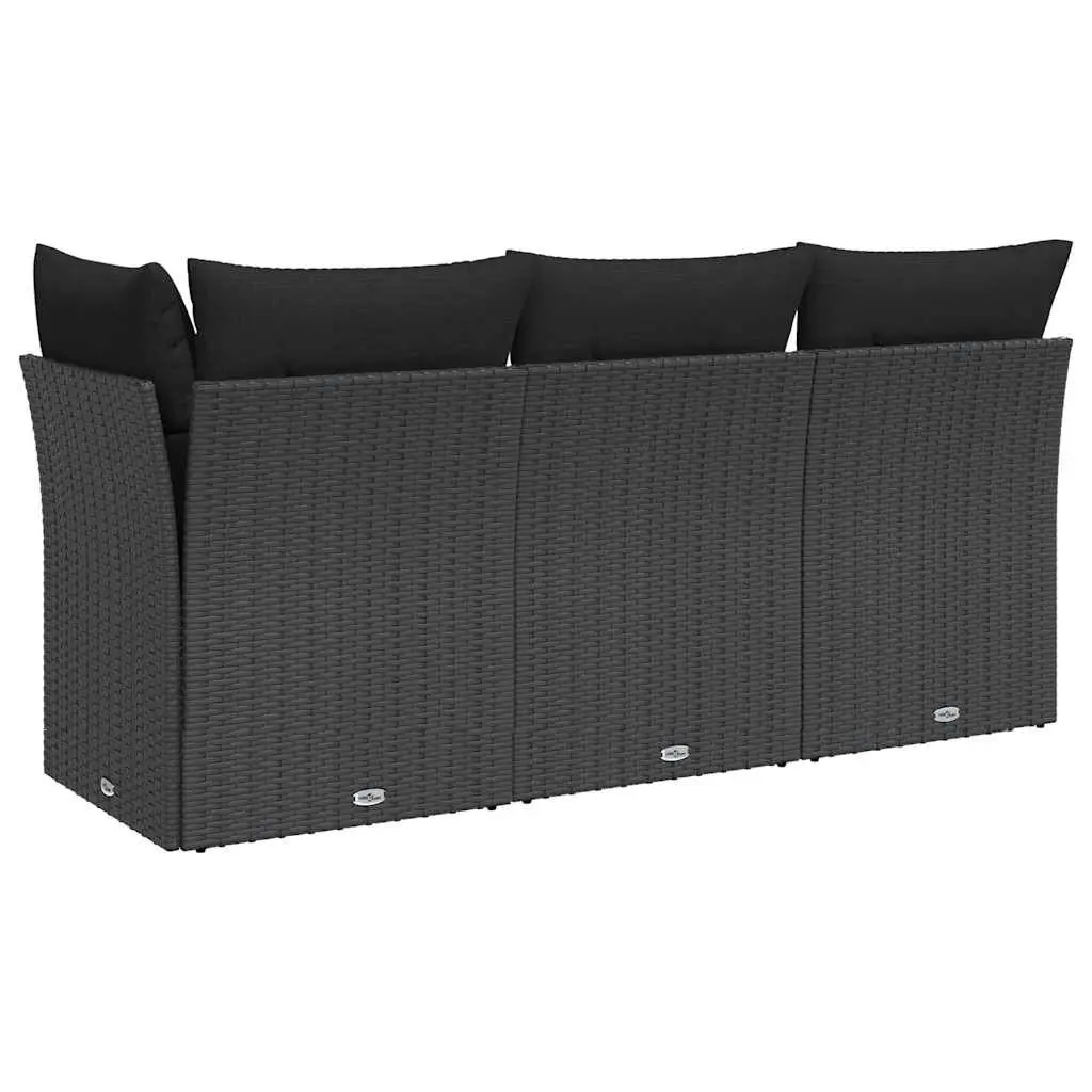 3-Seater Outdoor Garden Sofa Black Poly Rattan with Storage Cushions Modular