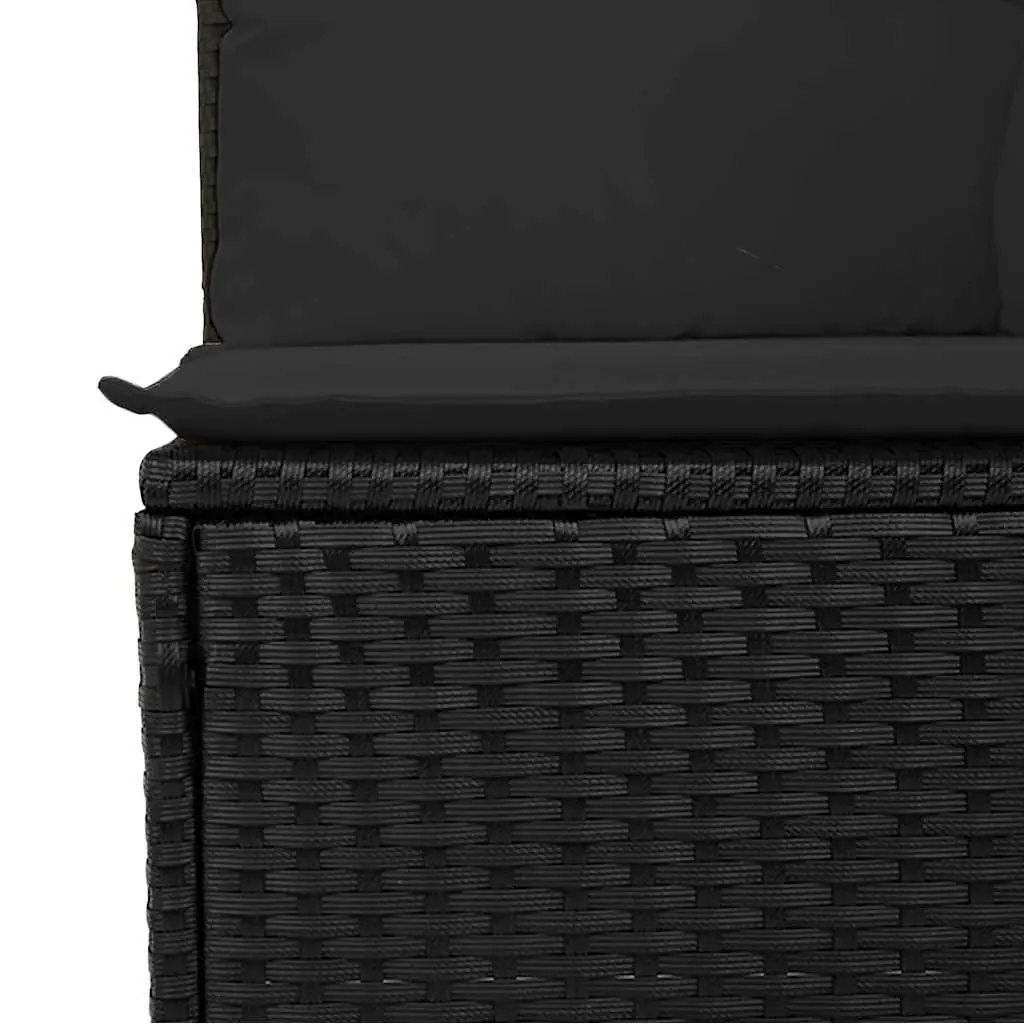 3-Seater Outdoor Garden Sofa Black Poly Rattan with Storage Cushions Modular