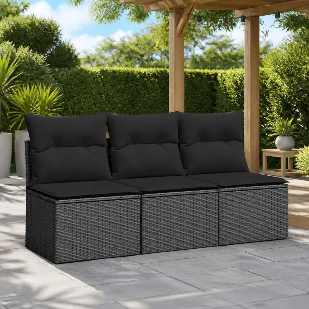 3-Seater Garden Sofa Outdoor Patio Furniture Black Rattan