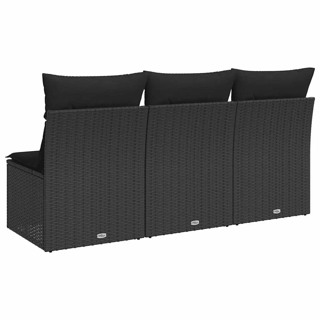 3-Seater Garden Sofa Outdoor Patio Furniture Black Rattan