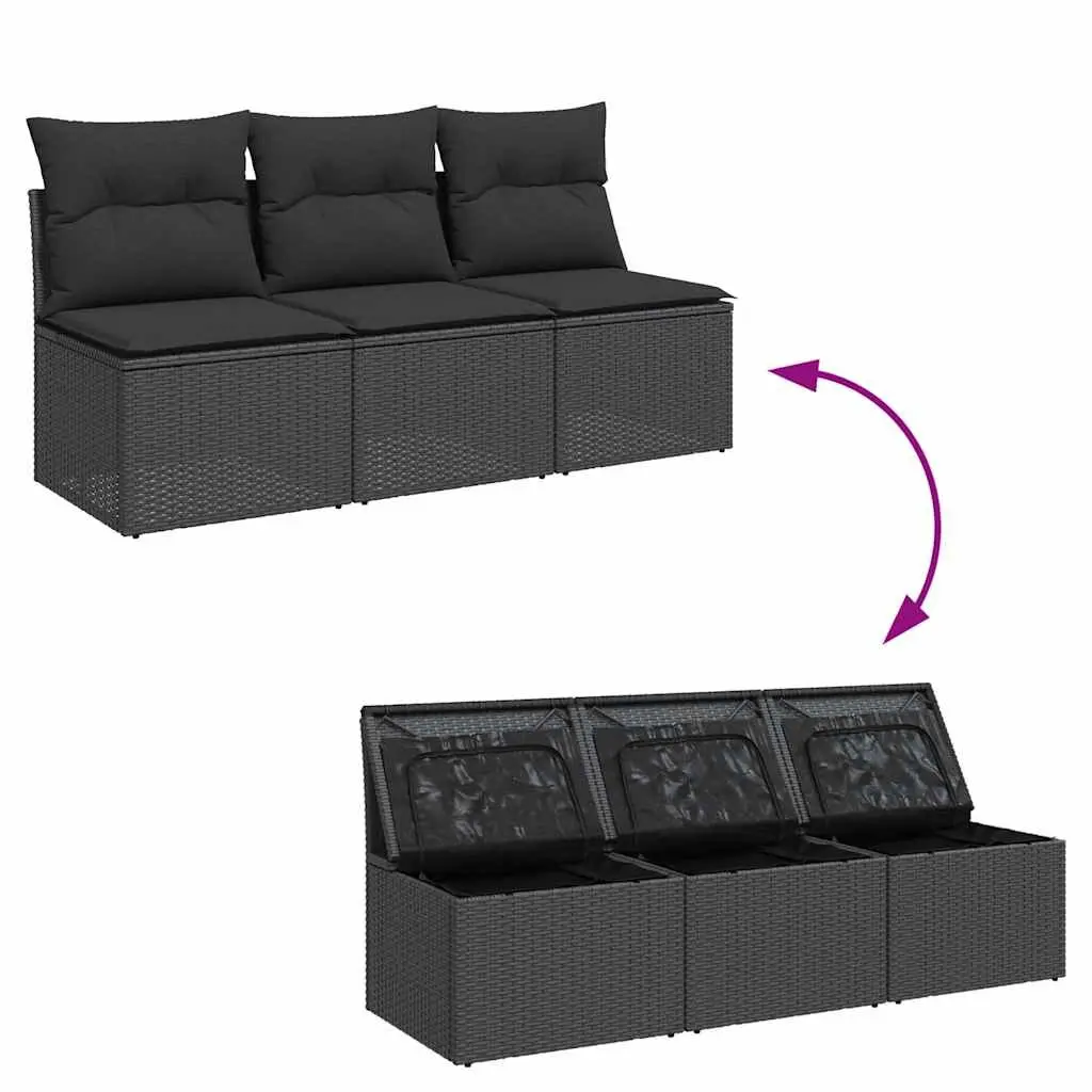 3-Seater Garden Sofa Outdoor Patio Furniture Black Rattan