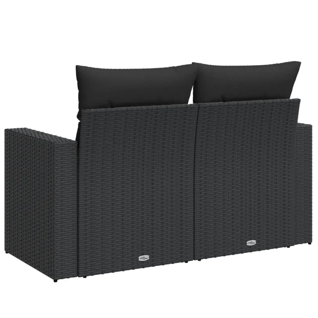 Outdoor 2-Seater Sofa for Garden with Cushions and Storage Compartment in Black Poly Rattan