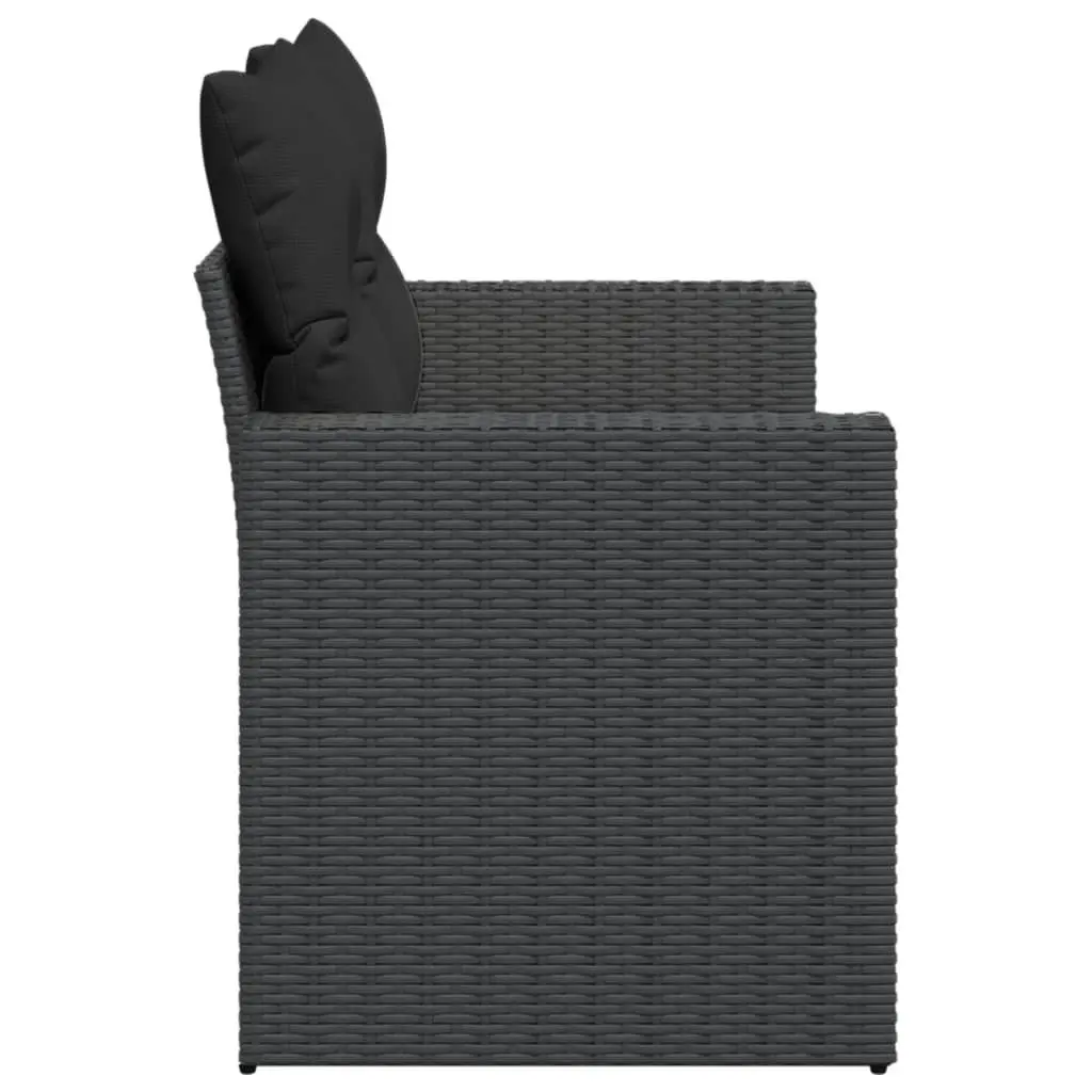 Outdoor 2-Seater Sofa for Garden with Cushions and Storage Compartment in Black Poly Rattan