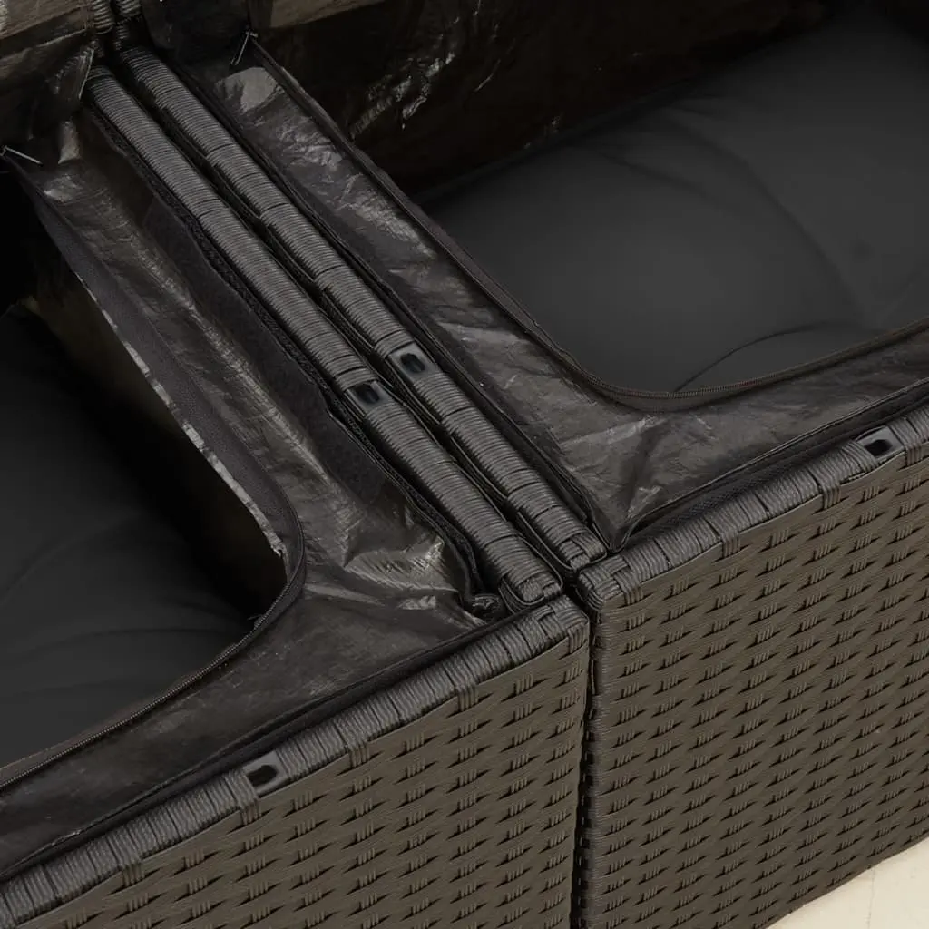 Outdoor 2-Seater Sofa for Garden with Cushions and Storage Compartment in Black Poly Rattan