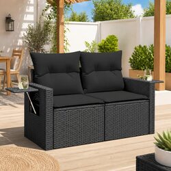 2-Seater Garden Sofa: Black Poly Rattan Construction