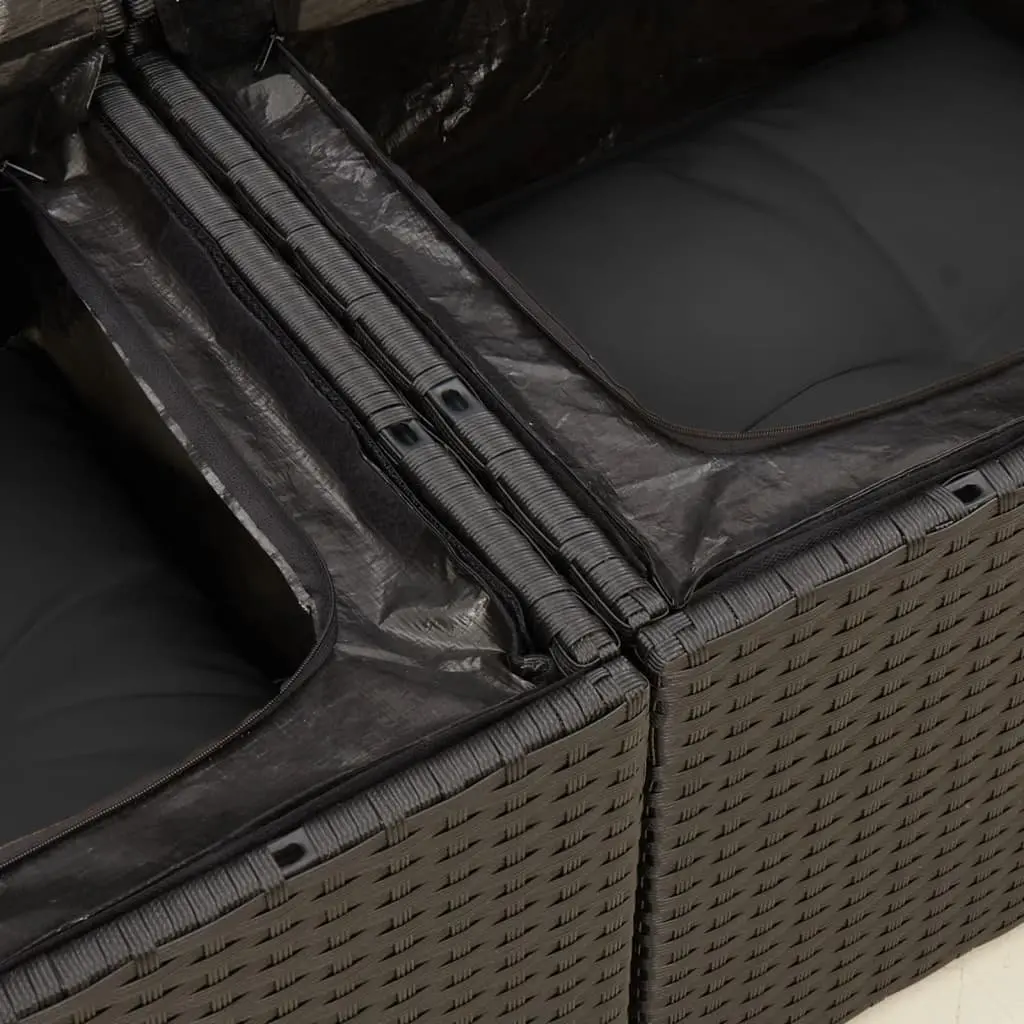 2-Seater Black Poly Rattan Garden Sofa for Outdoor Use with Cushions and Storage Side Table