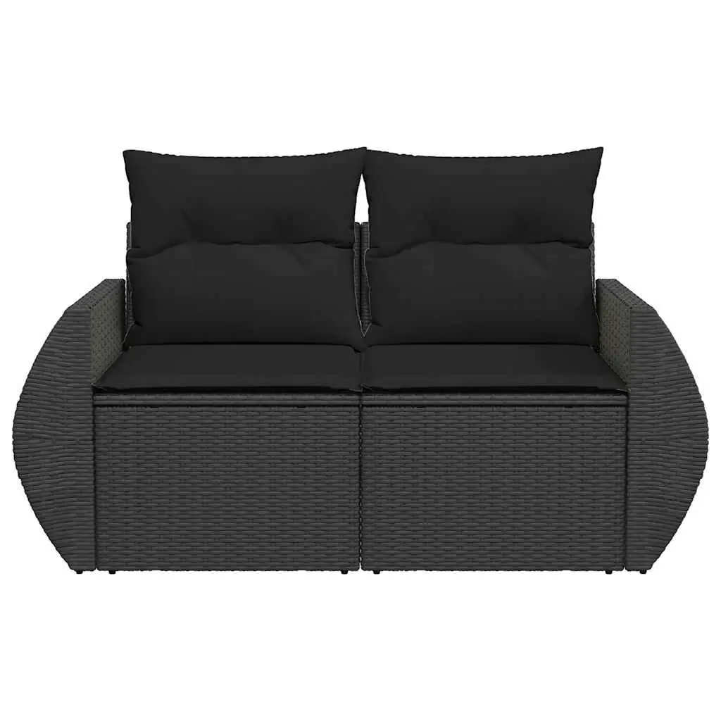 Outdoor Garden Sofa 2-Seater Black Poly Rattan with Cushions and Storage