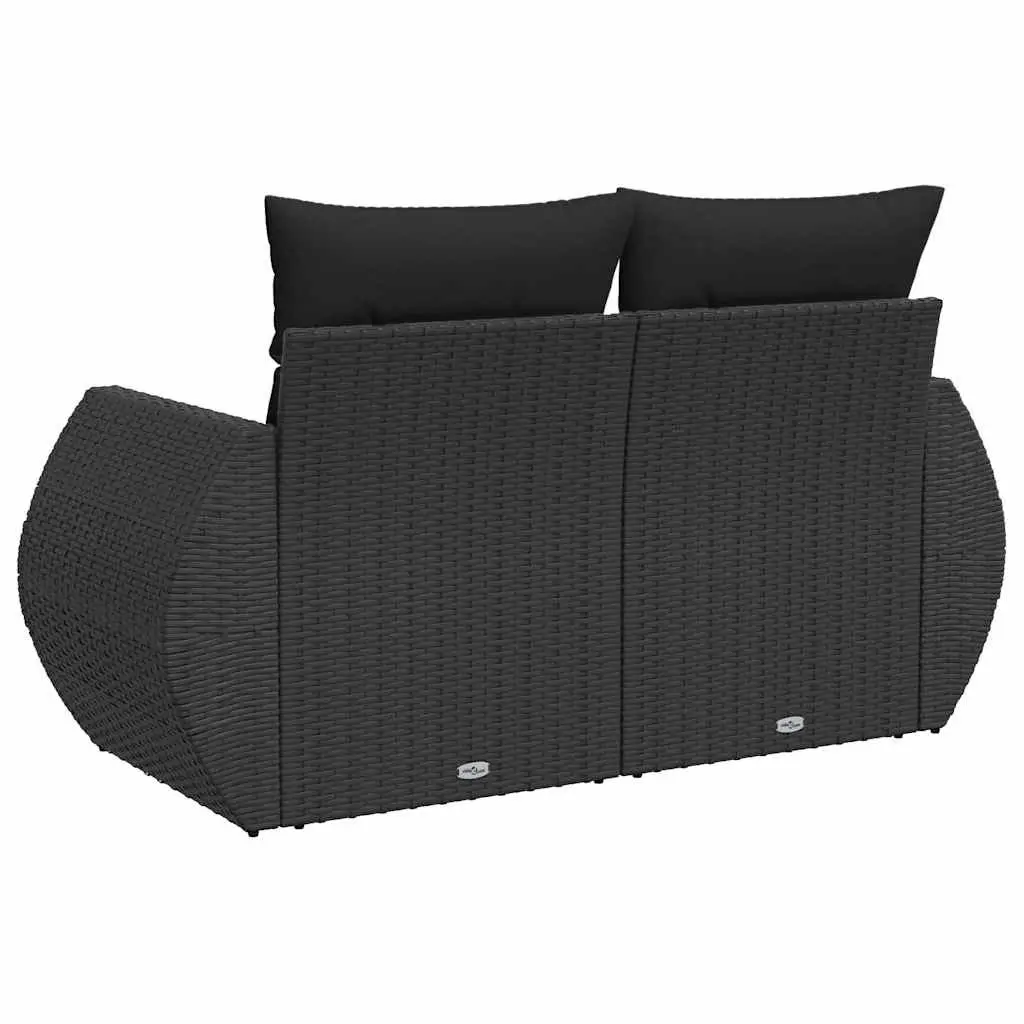 Outdoor Garden Sofa 2-Seater Black Poly Rattan with Cushions and Storage