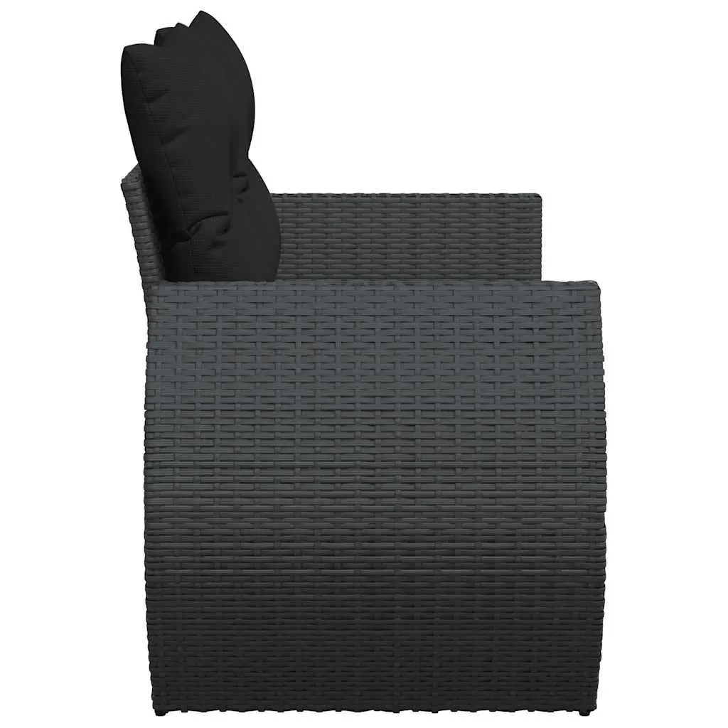 Outdoor Garden Sofa 2-Seater Black Poly Rattan with Cushions and Storage