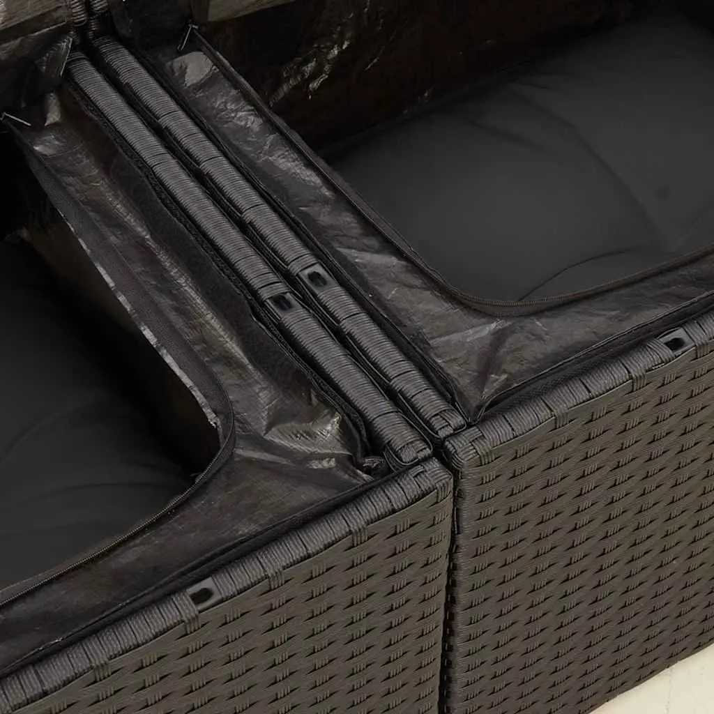 Outdoor Garden Sofa 2-Seater Black Poly Rattan with Cushions and Storage