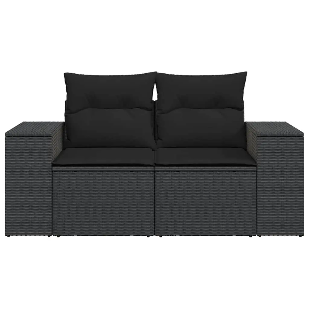 2SeaterGardenSofaOutdoorFurnitureBlackRattanModularDesignWithCushionsAndStorageCompartment