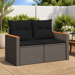 2-Seater Garden Sofa Dimensions: Black PE Rattan with Storage