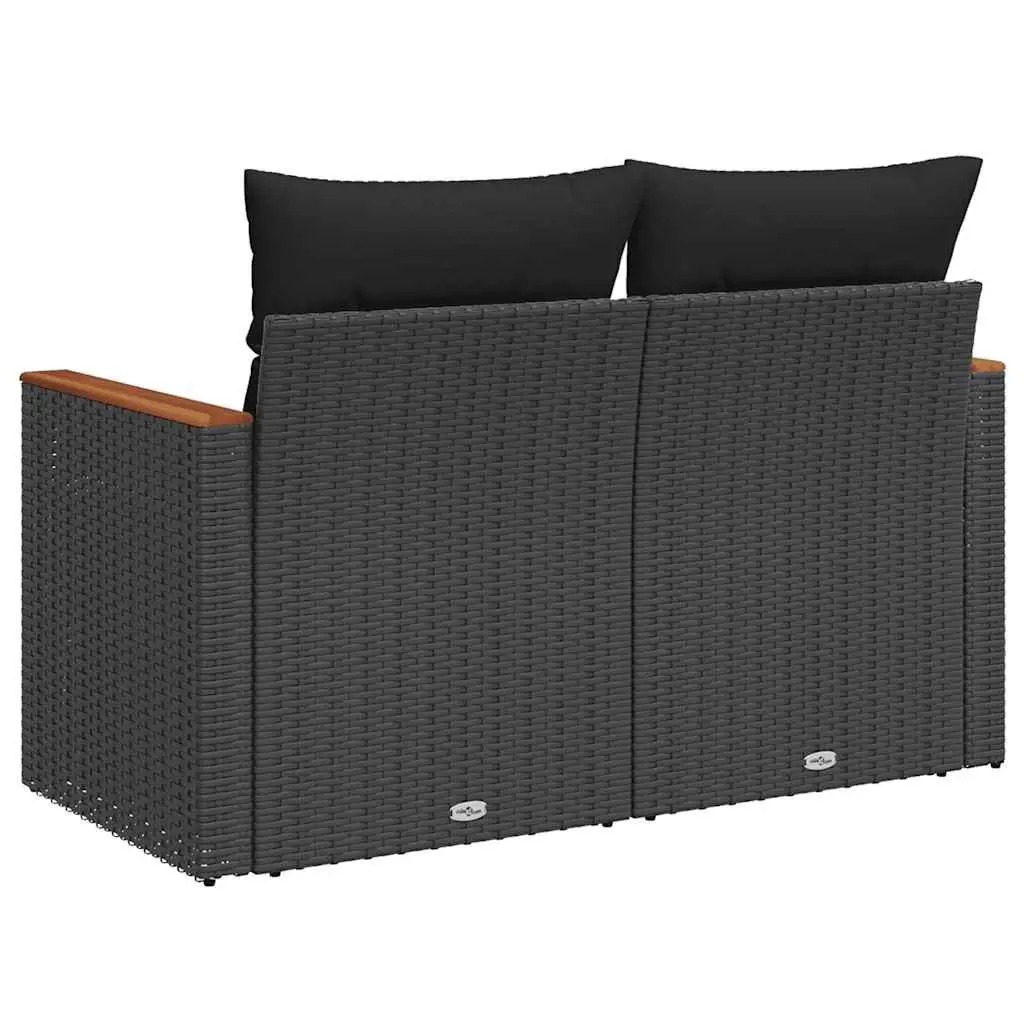 2-Seater Outdoor Garden Sofa for Patio Black Poly Rattan with Storage Cushions