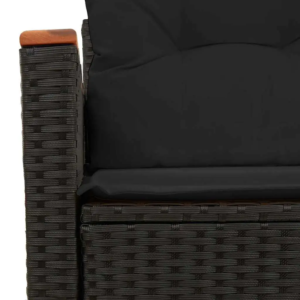 2-Seater Outdoor Garden Sofa for Patio Black Poly Rattan with Storage Cushions