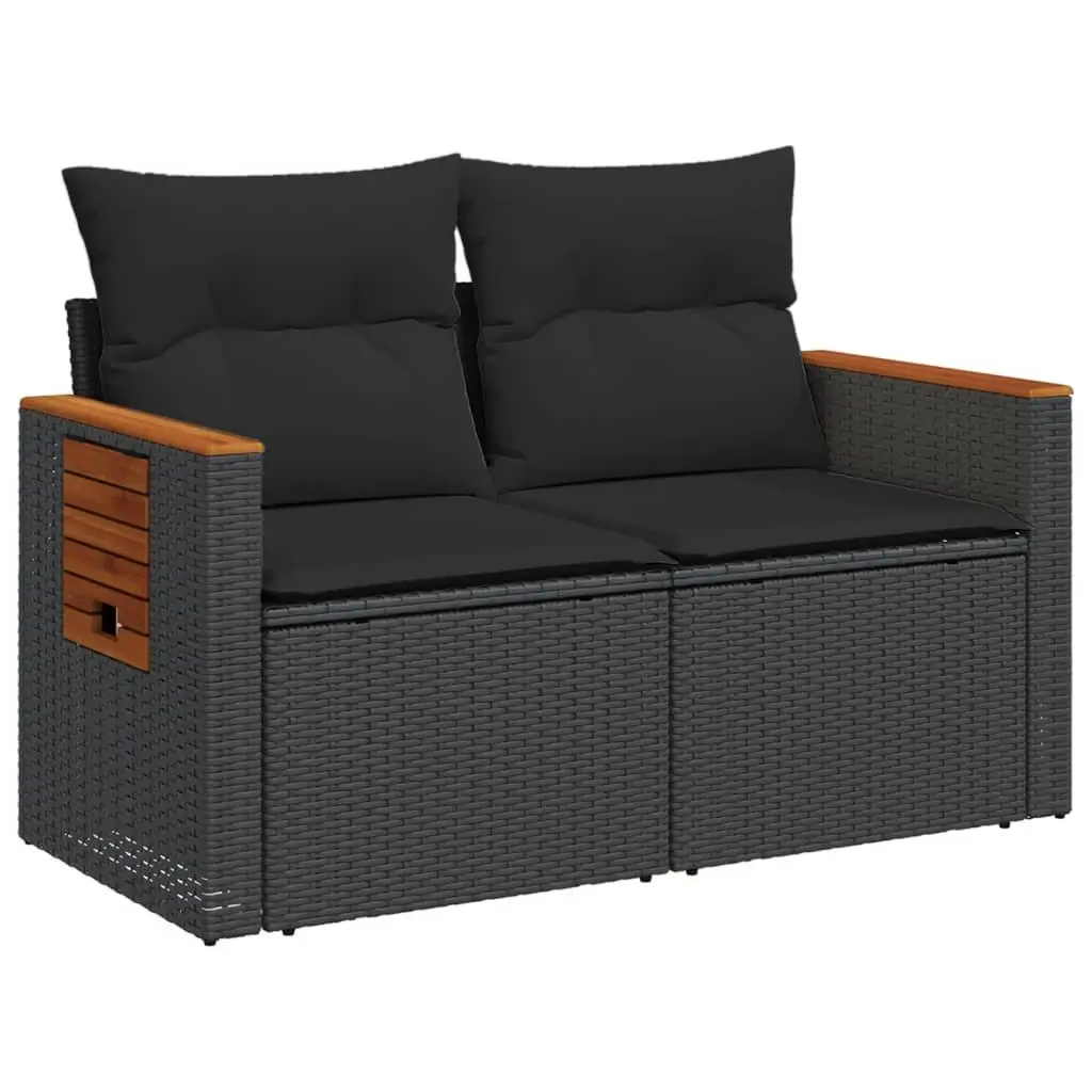 Garden Sofa 2-Seater Outdoor Patio Black Poly Rattan with Cushions