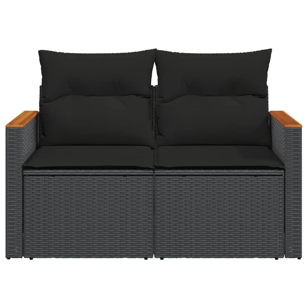 Garden Sofa 2-Seater Outdoor Patio Black Poly Rattan with Cushions