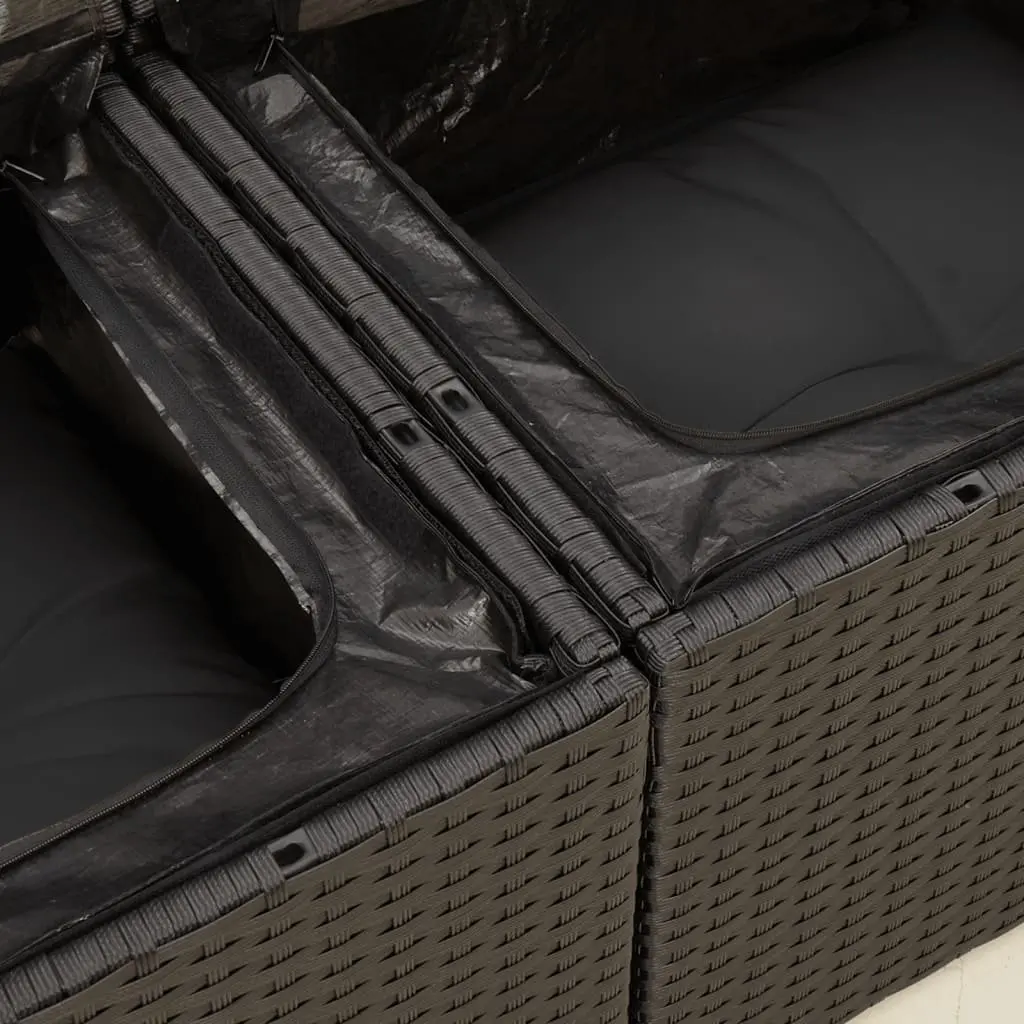 Garden Sofa 2-Seater Outdoor Patio Black Poly Rattan with Cushions